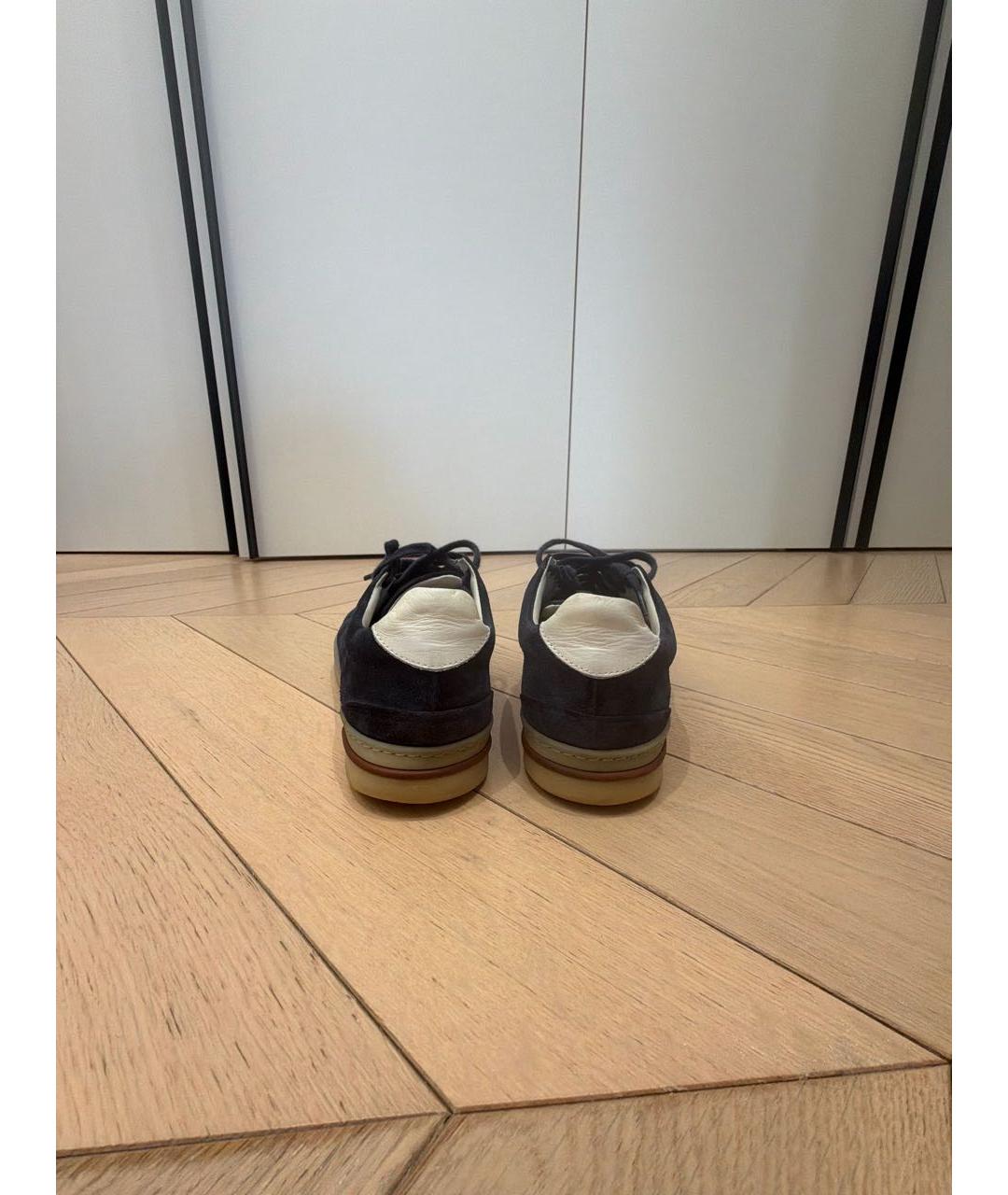 LORO PIANA Темно-синие замшевые низкие кроссовки / кеды, фото 4