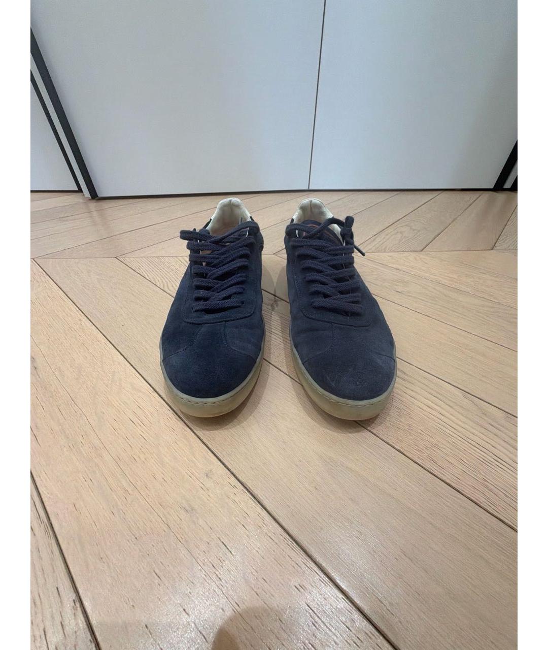 LORO PIANA Темно-синие замшевые низкие кроссовки / кеды, фото 2