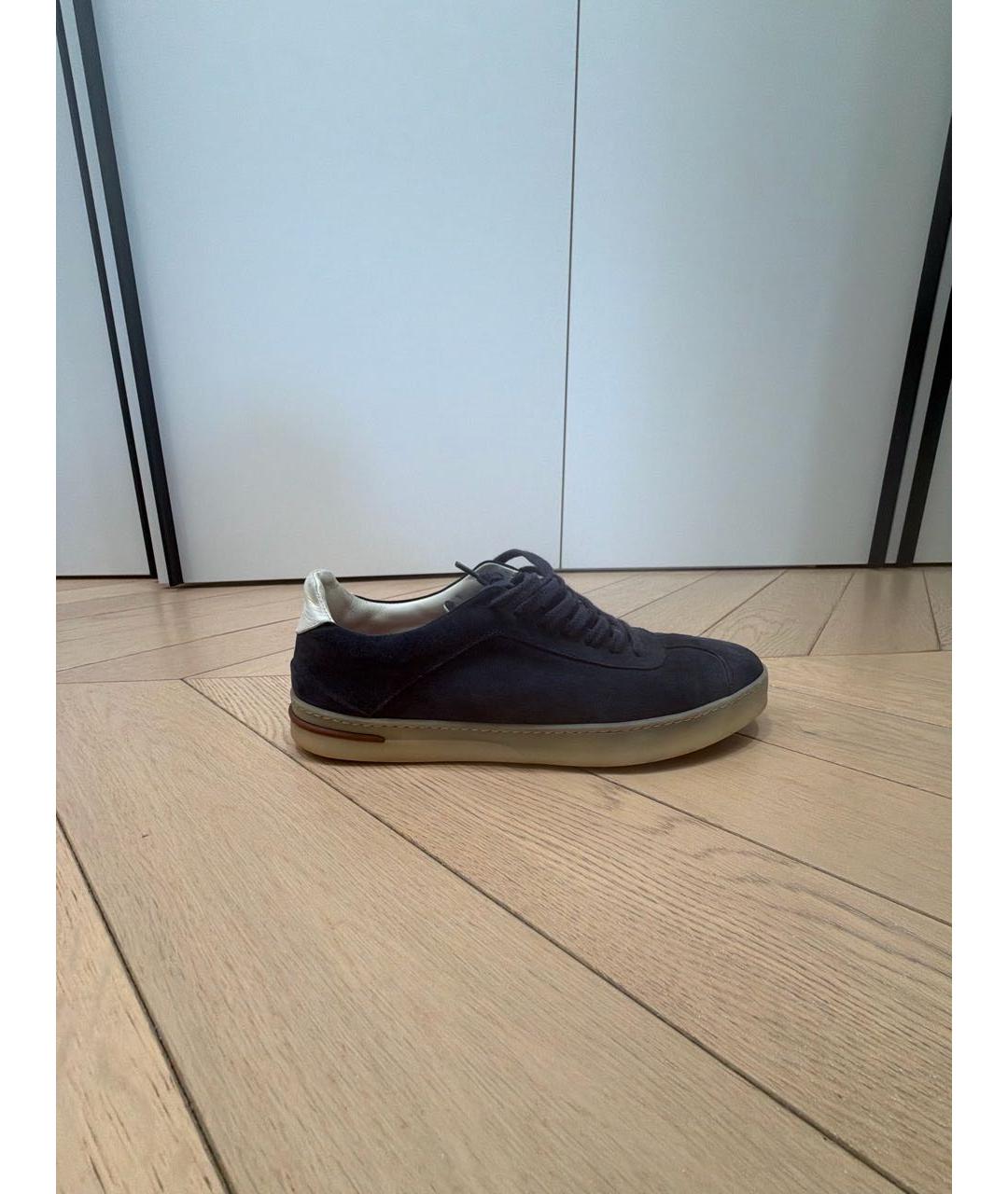 LORO PIANA Темно-синие замшевые низкие кроссовки / кеды, фото 5