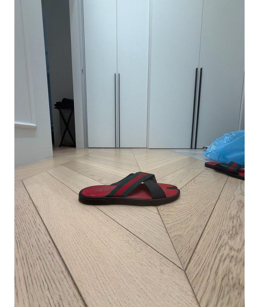 GUCCI Бордовые резиновые шлепанцы, фото 5