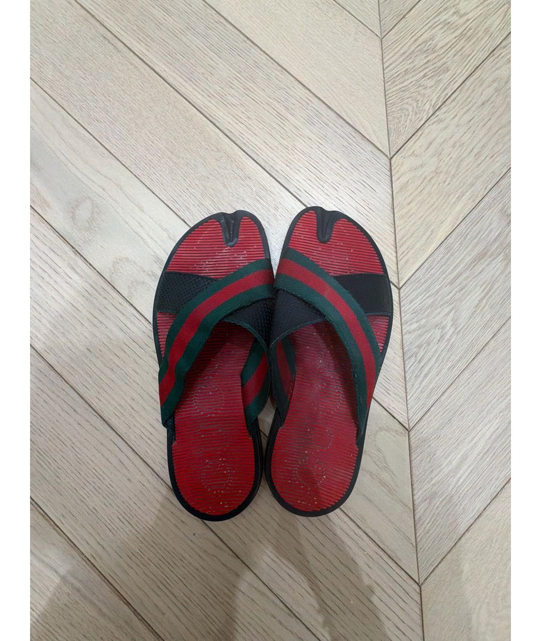 GUCCI Бордовые резиновые шлепанцы, фото 3