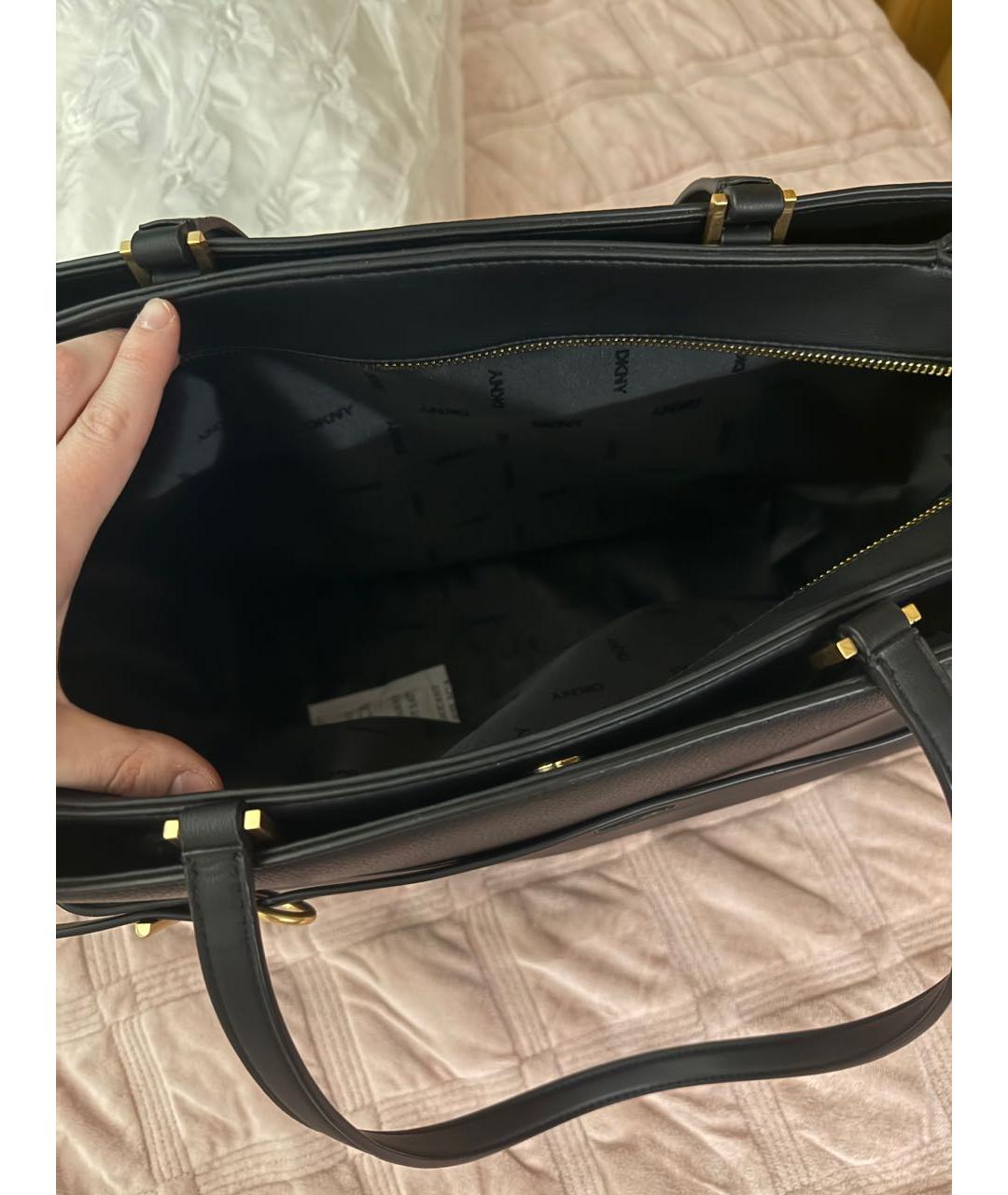 DKNY Черная кожаная сумка тоут, фото 4