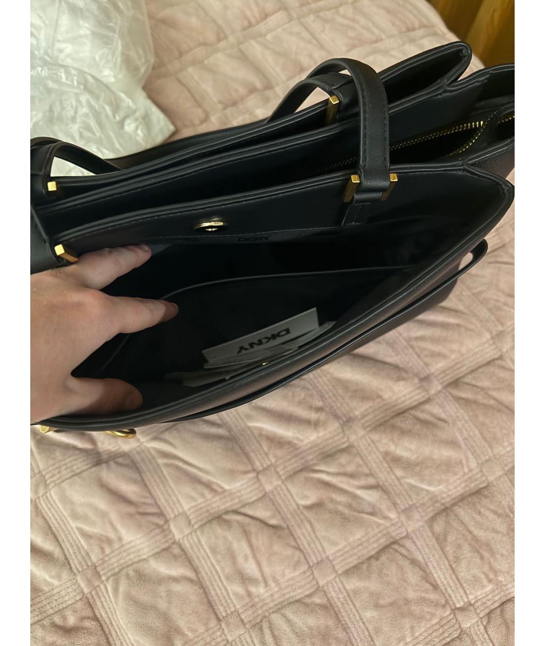 DKNY Черная кожаная сумка тоут, фото 5