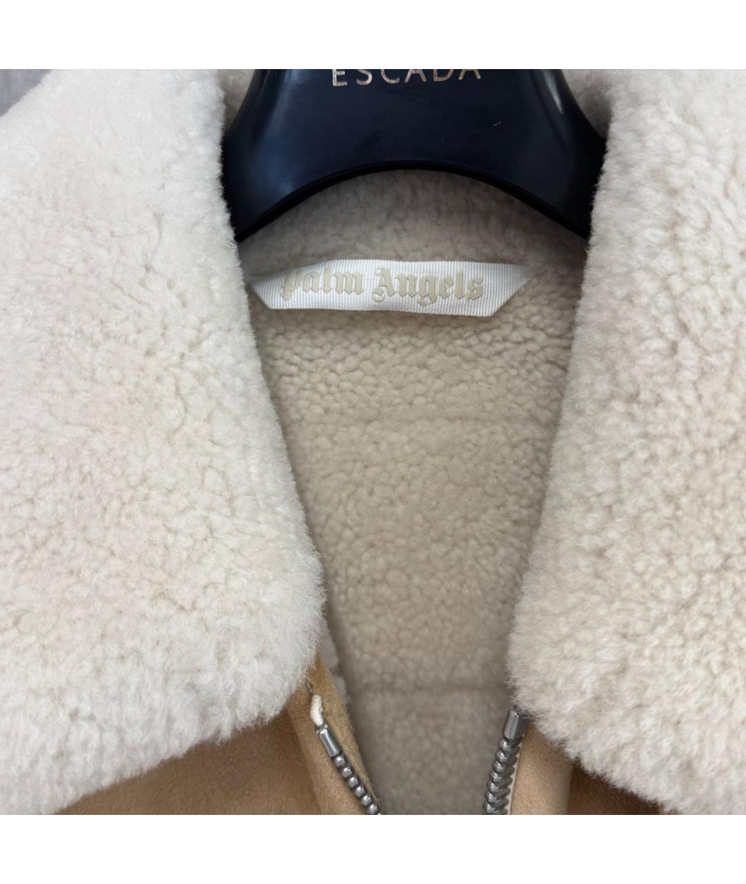 PALM ANGELS Бежевая меховая дубленка, фото 3