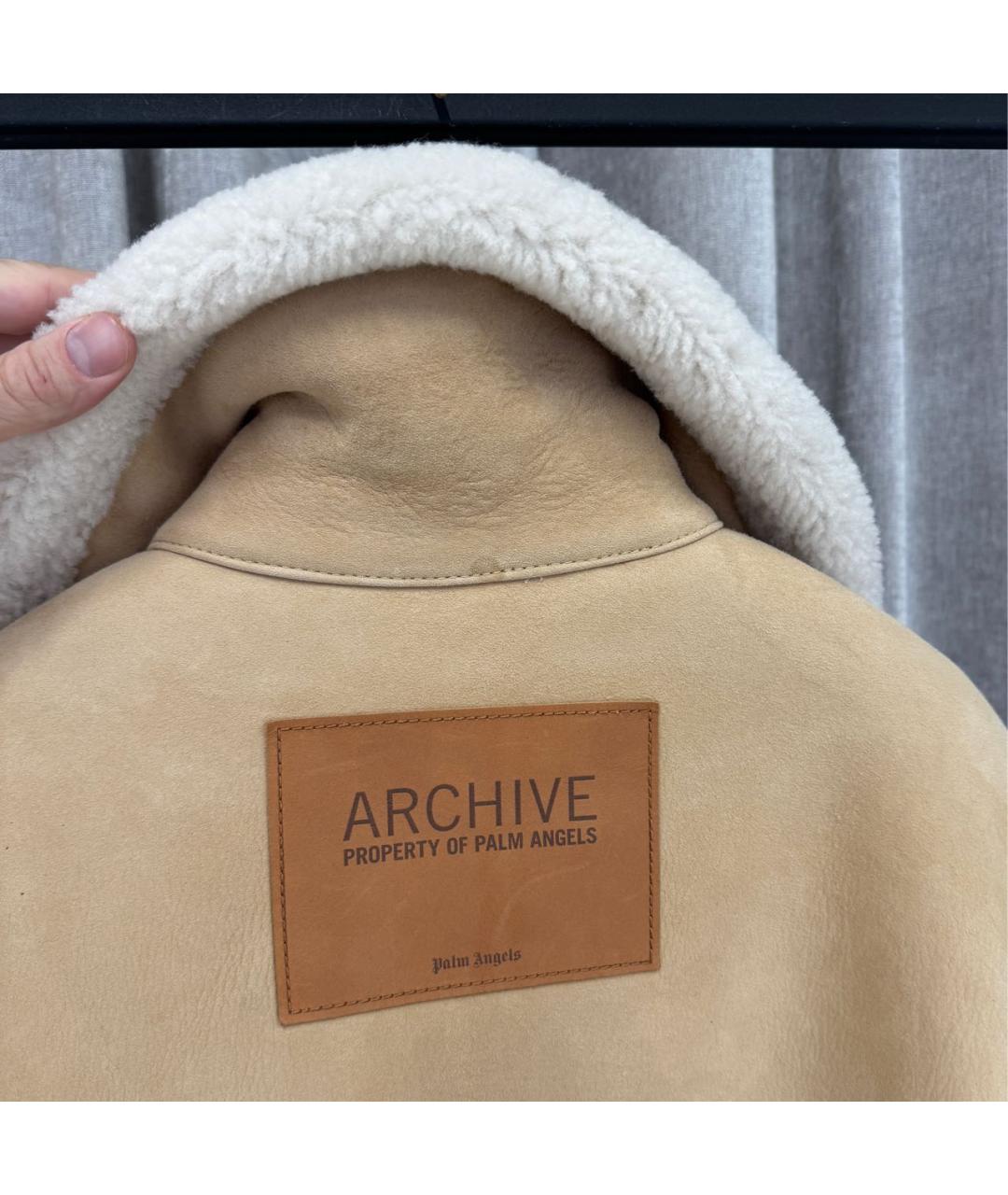 PALM ANGELS Бежевая меховая дубленка, фото 5