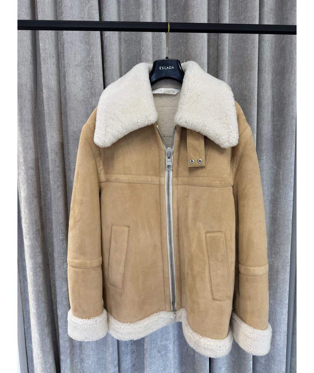 PALM ANGELS Бежевая меховая дубленка, фото 7