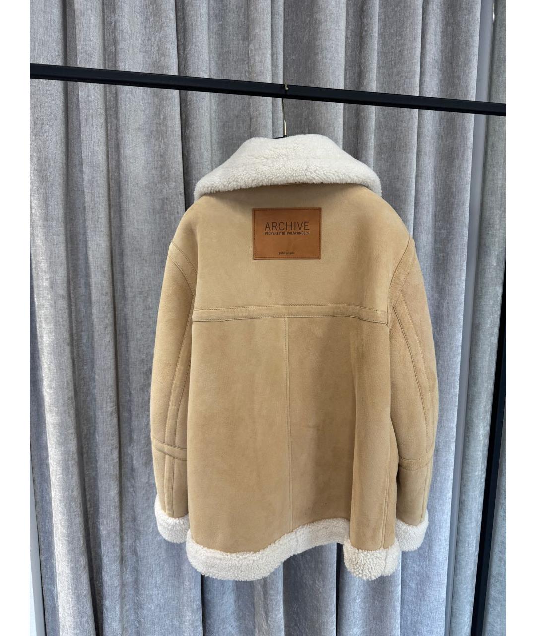 PALM ANGELS Бежевая меховая дубленка, фото 2