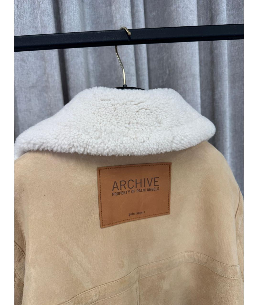 PALM ANGELS Бежевая меховая дубленка, фото 6
