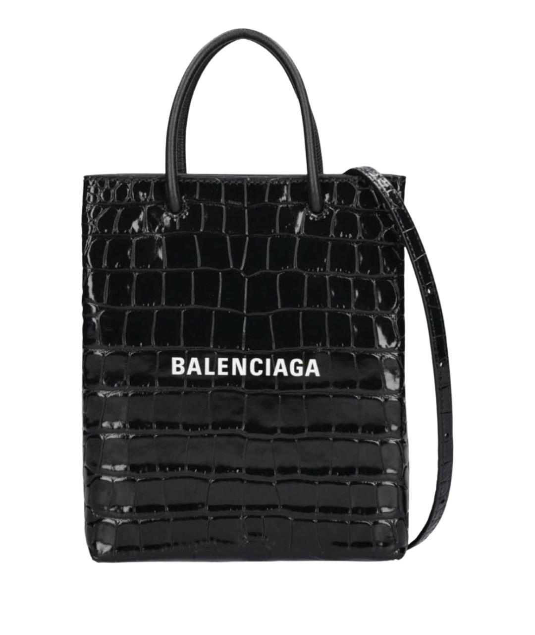 BALENCIAGA Черная сумка с короткими ручками из лакированной кожи, фото 1