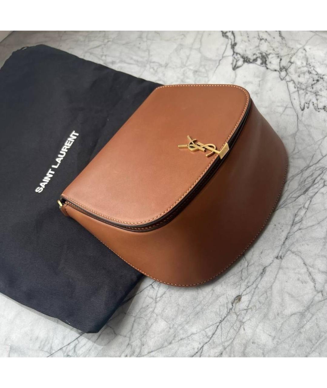 SAINT LAURENT Коричневая кожаная сумка с короткими ручками, фото 3