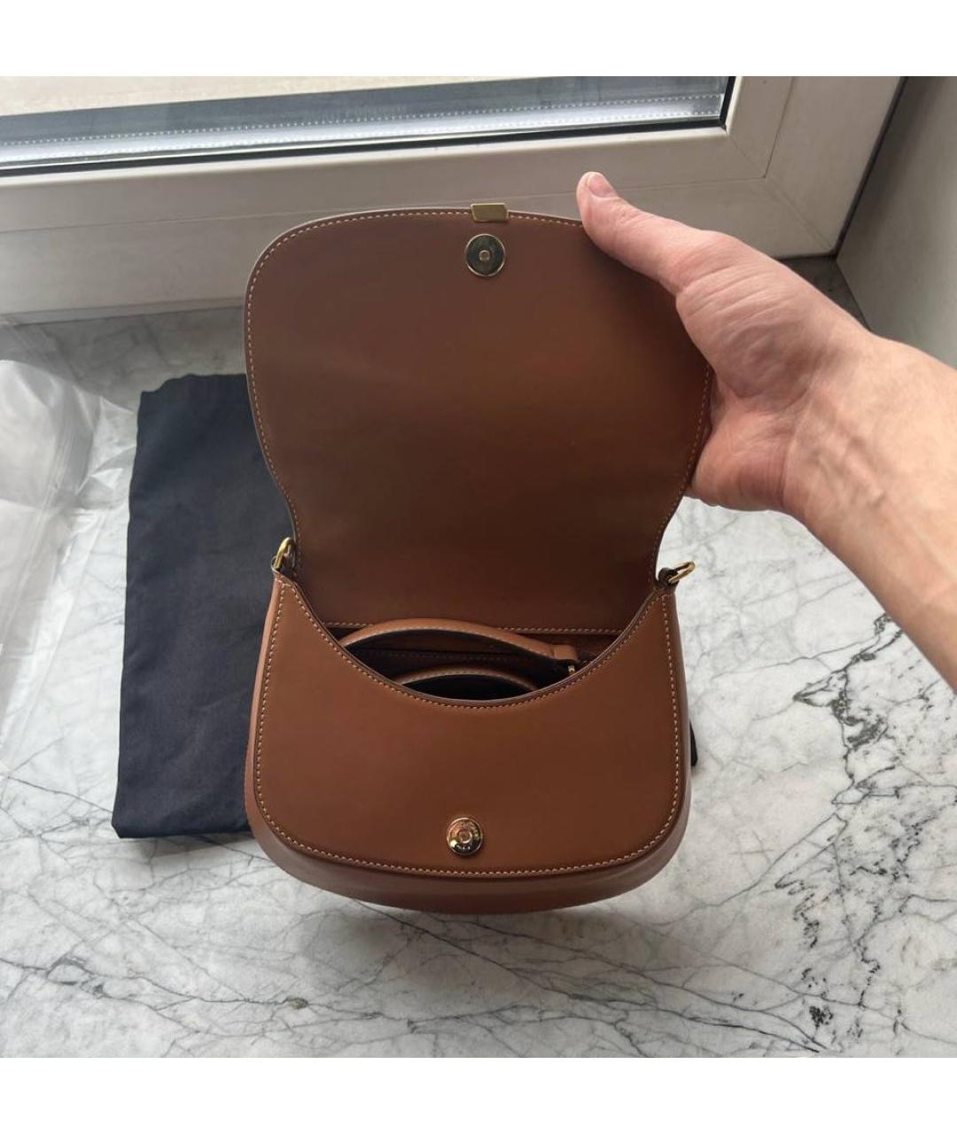 SAINT LAURENT Коричневая кожаная сумка с короткими ручками, фото 5