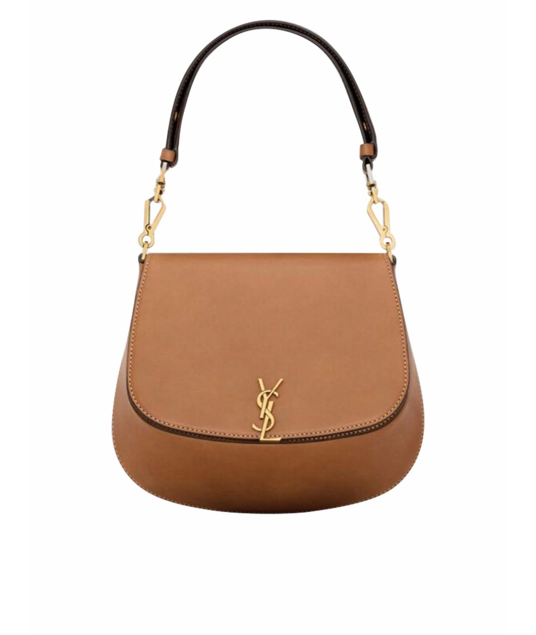 SAINT LAURENT Коричневая кожаная сумка с короткими ручками, фото 1