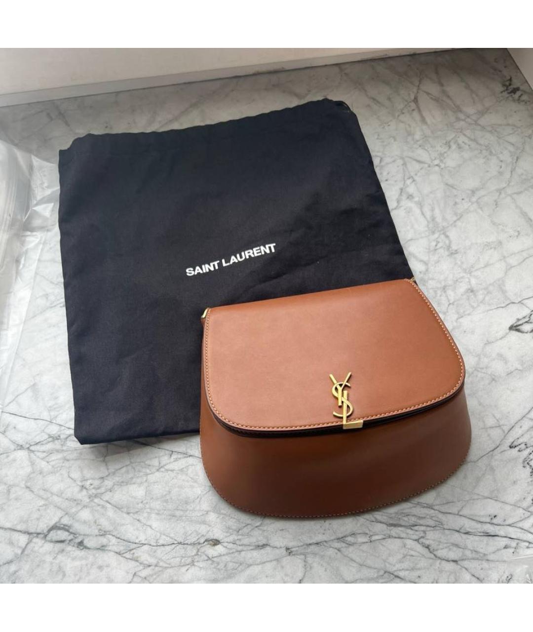 SAINT LAURENT Коричневая кожаная сумка с короткими ручками, фото 2