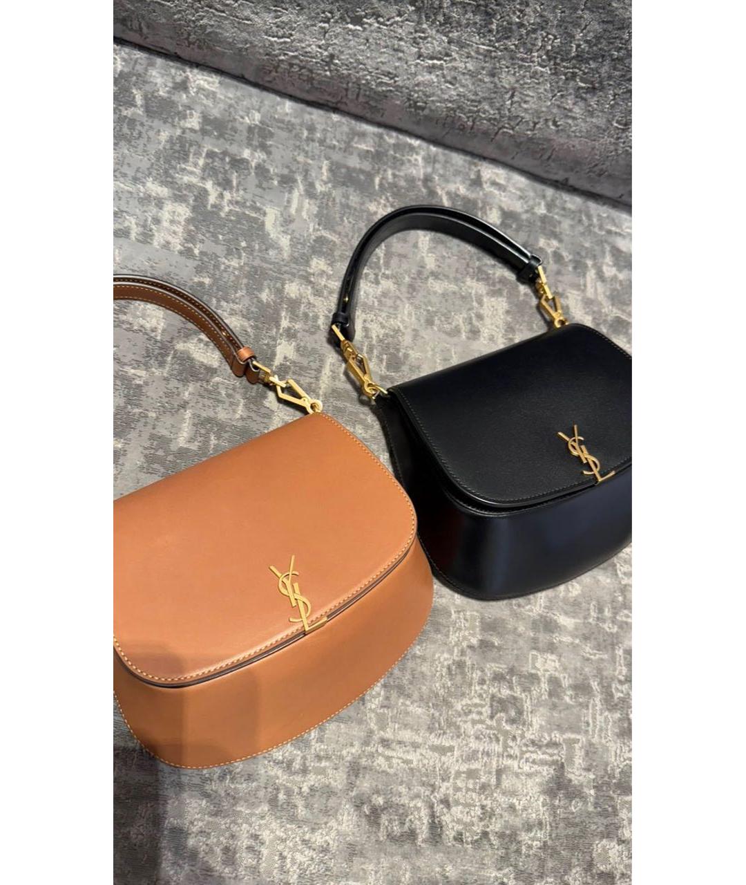 SAINT LAURENT Коричневая кожаная сумка с короткими ручками, фото 4