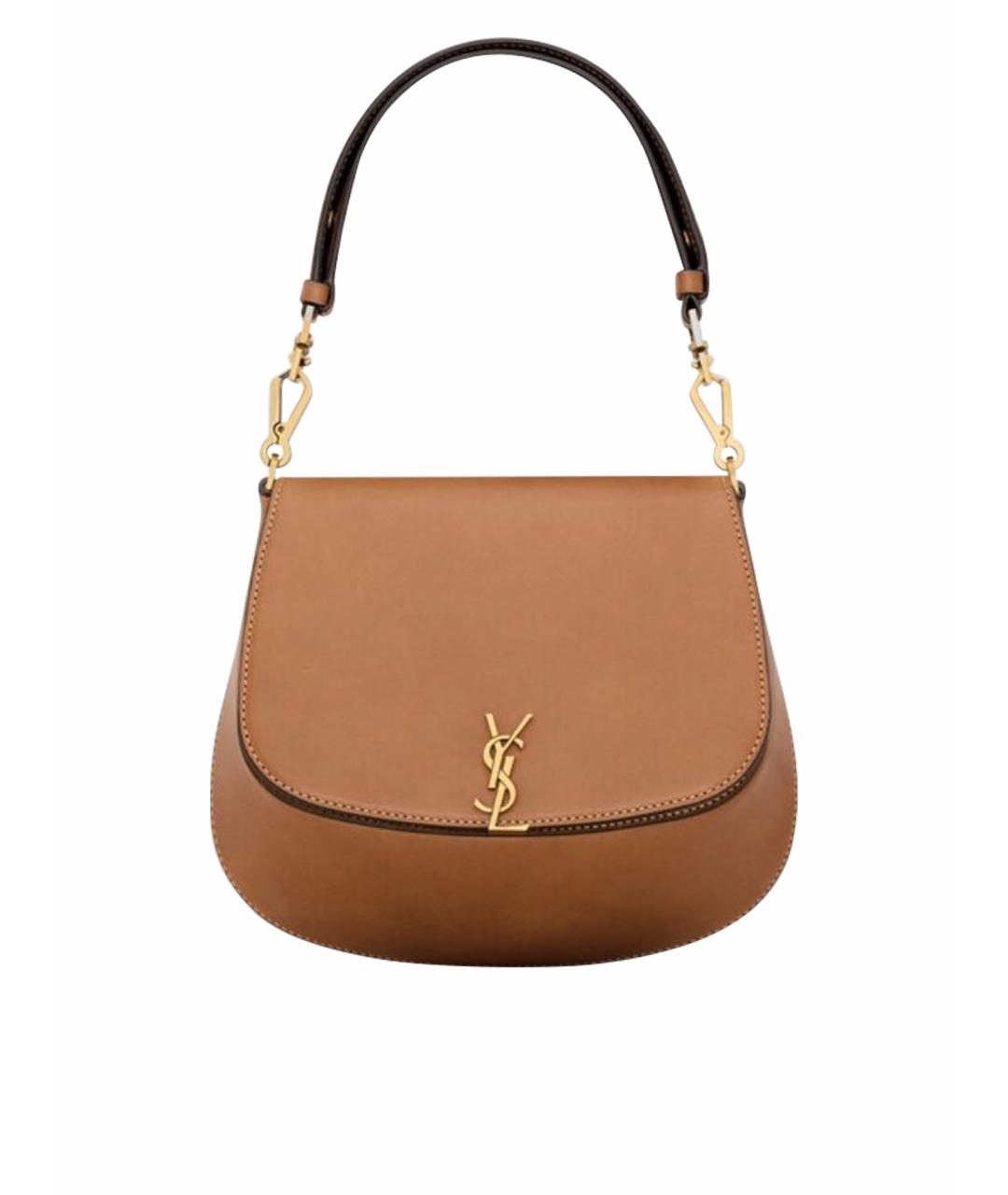 SAINT LAURENT Коричневая кожаная сумка с короткими ручками, фото 6