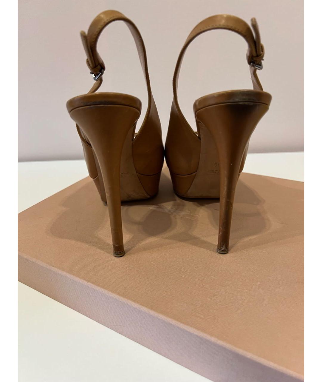 MIU MIU Бежевые кожаные босоножки, фото 3