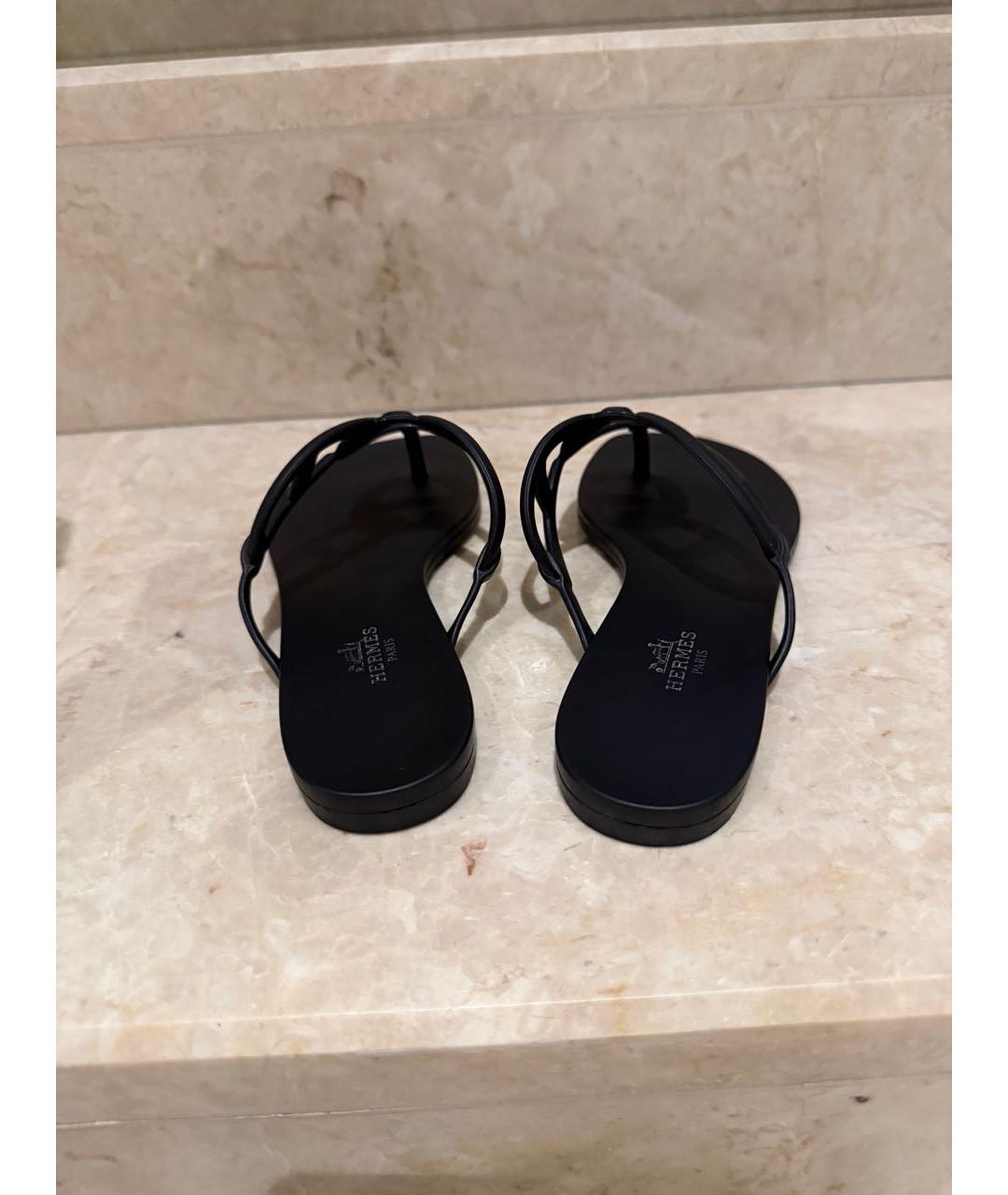 HERMES Черные резиновые шлепанцы, фото 5