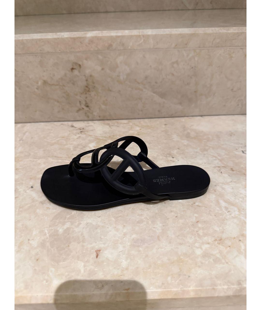 HERMES Черные резиновые шлепанцы, фото 8