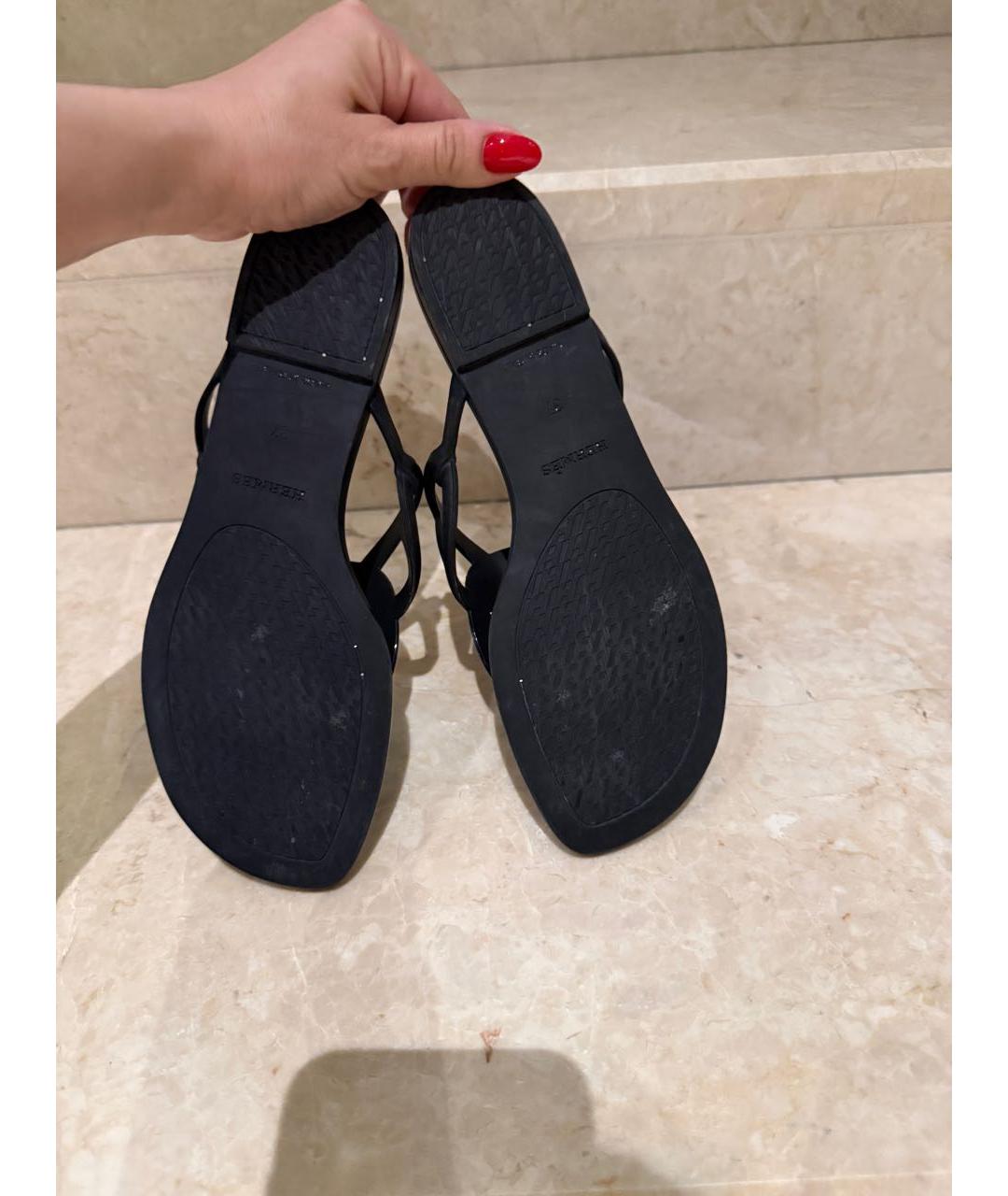 HERMES Черные резиновые шлепанцы, фото 6