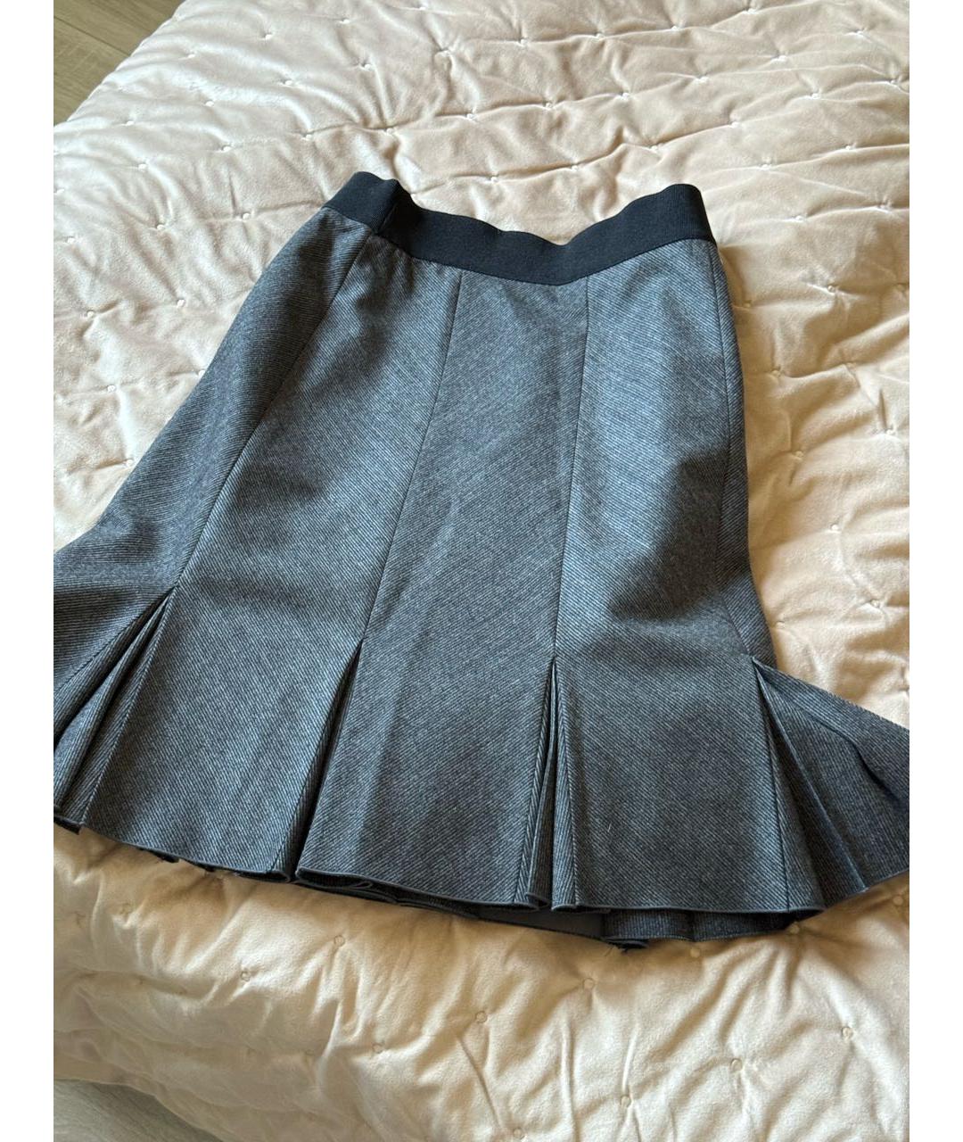 SPORTMAX Антрацитовая шерстяная юбка миди, фото 1