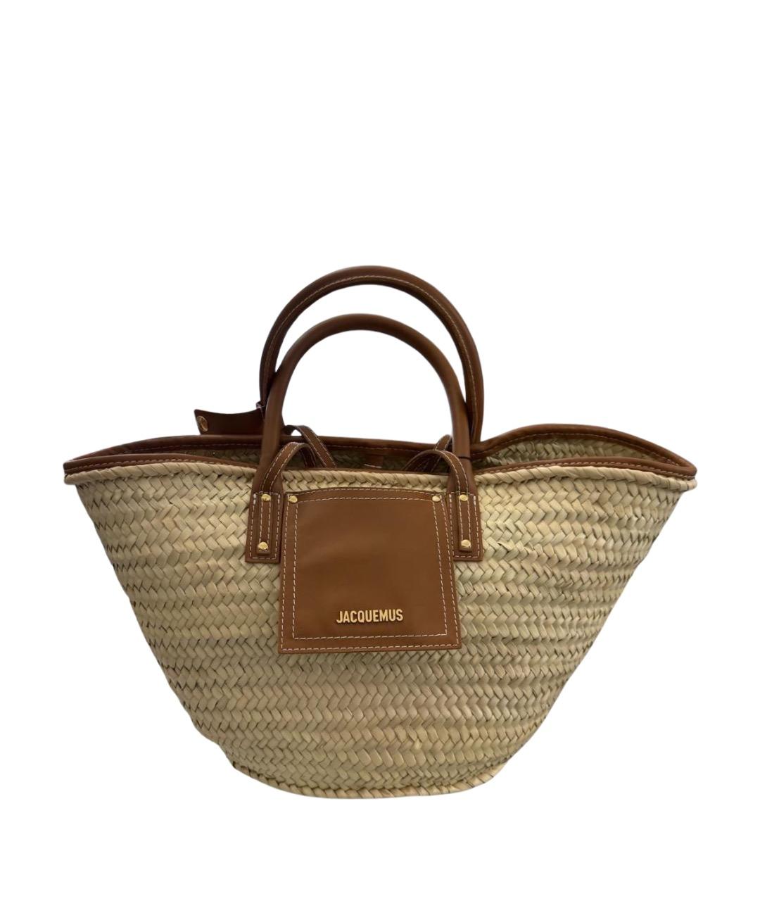 JACQUEMUS Коричневая пелетеная пляжная сумка, фото 1