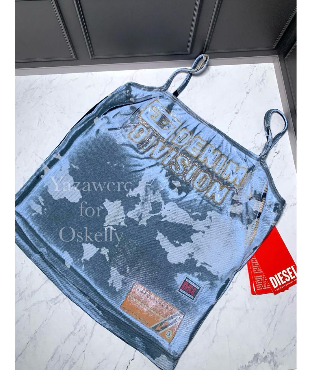 DIESEL Голубая хлопко-эластановая майка, фото 3