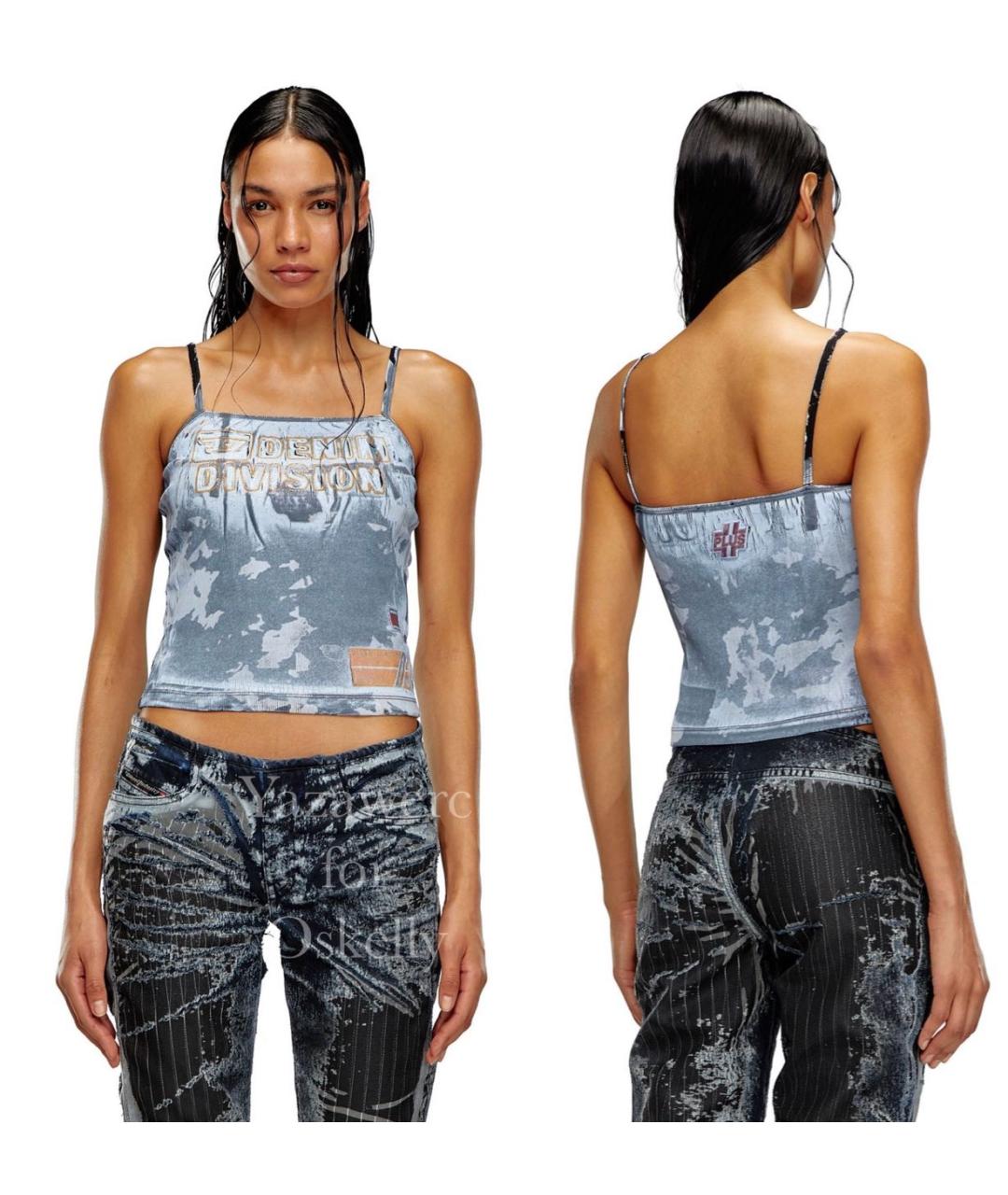 DIESEL Голубая хлопко-эластановая майка, фото 2