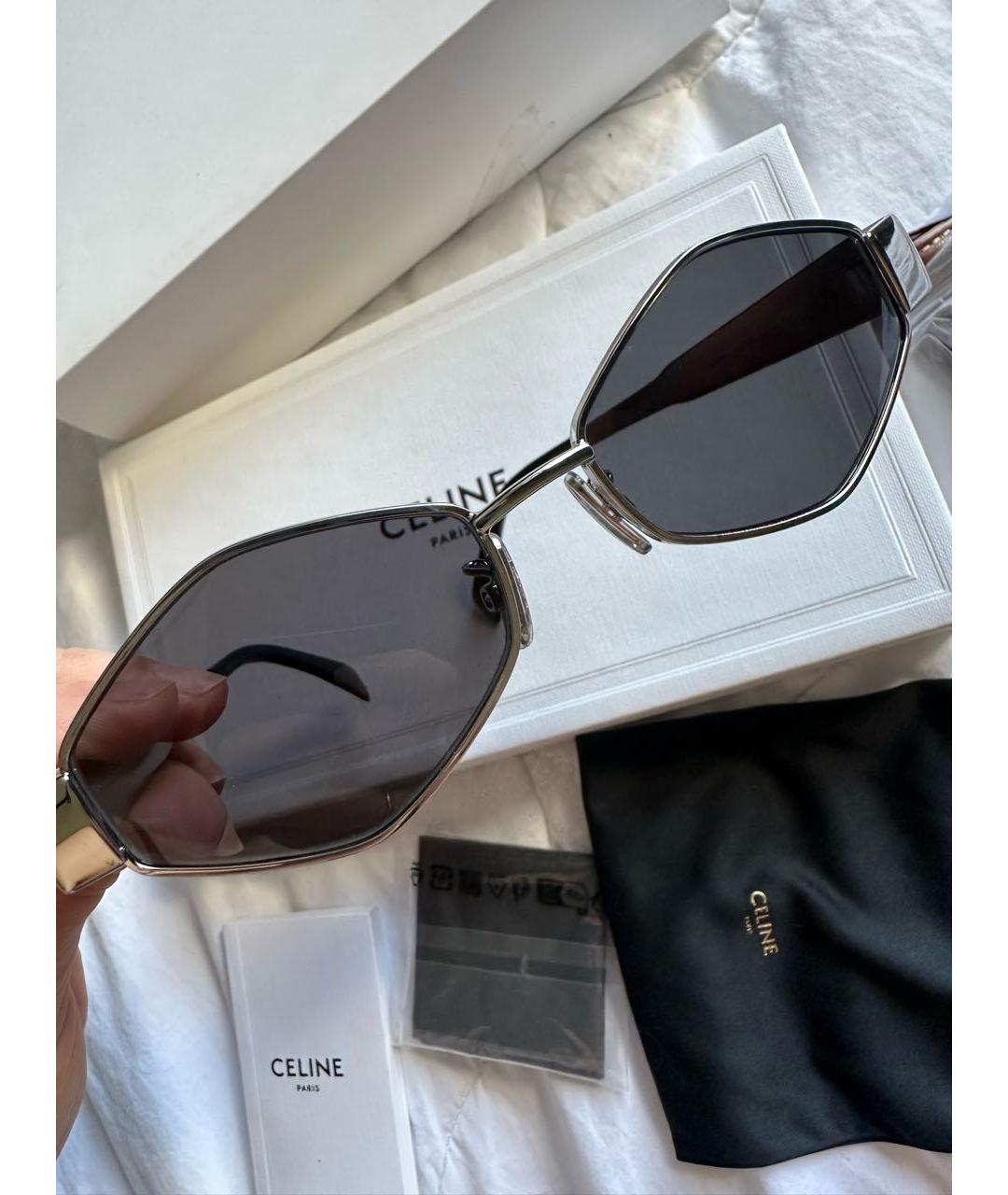 CELINE Серебряные металлические солнцезащитные очки, фото 4