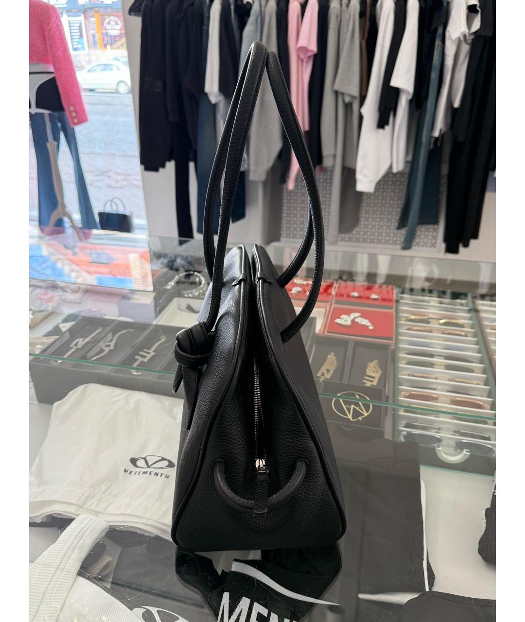 JACQUEMUS Черная кожаная сумка тоут, фото 2