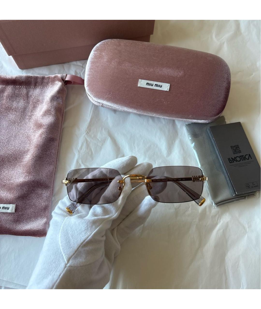 MIU MIU Золотые металлические солнцезащитные очки, фото 2