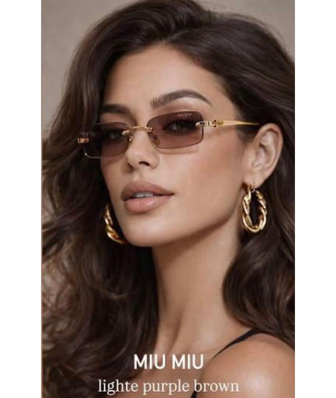 MIU MIU Золотые металлические солнцезащитные очки, фото 5