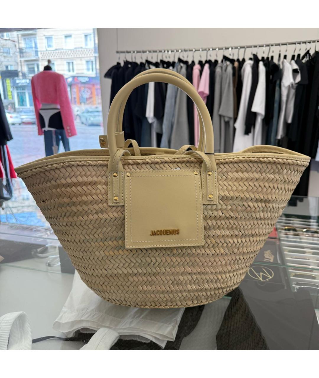JACQUEMUS Бежевая пелетеная пляжная сумка, фото 5