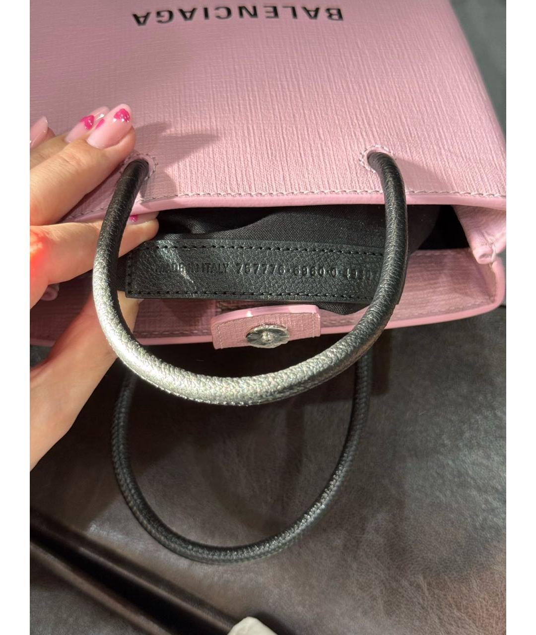 BALENCIAGA Розовая кожаная сумка с короткими ручками, фото 5