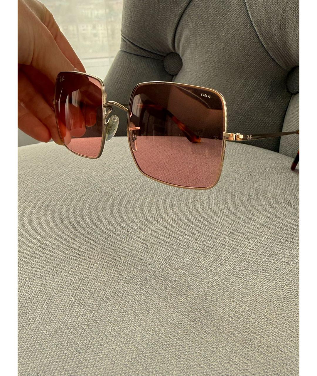 RAY BAN Золотые металлические солнцезащитные очки, фото 8