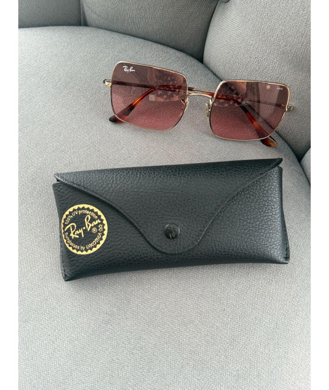 RAY BAN Золотые металлические солнцезащитные очки, фото 2