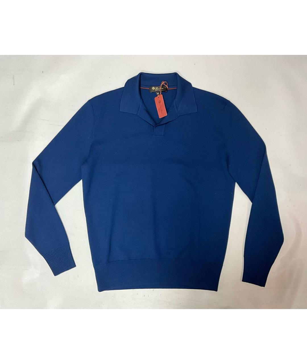 LORO PIANA Синее поло с длинным рукавом, фото 8