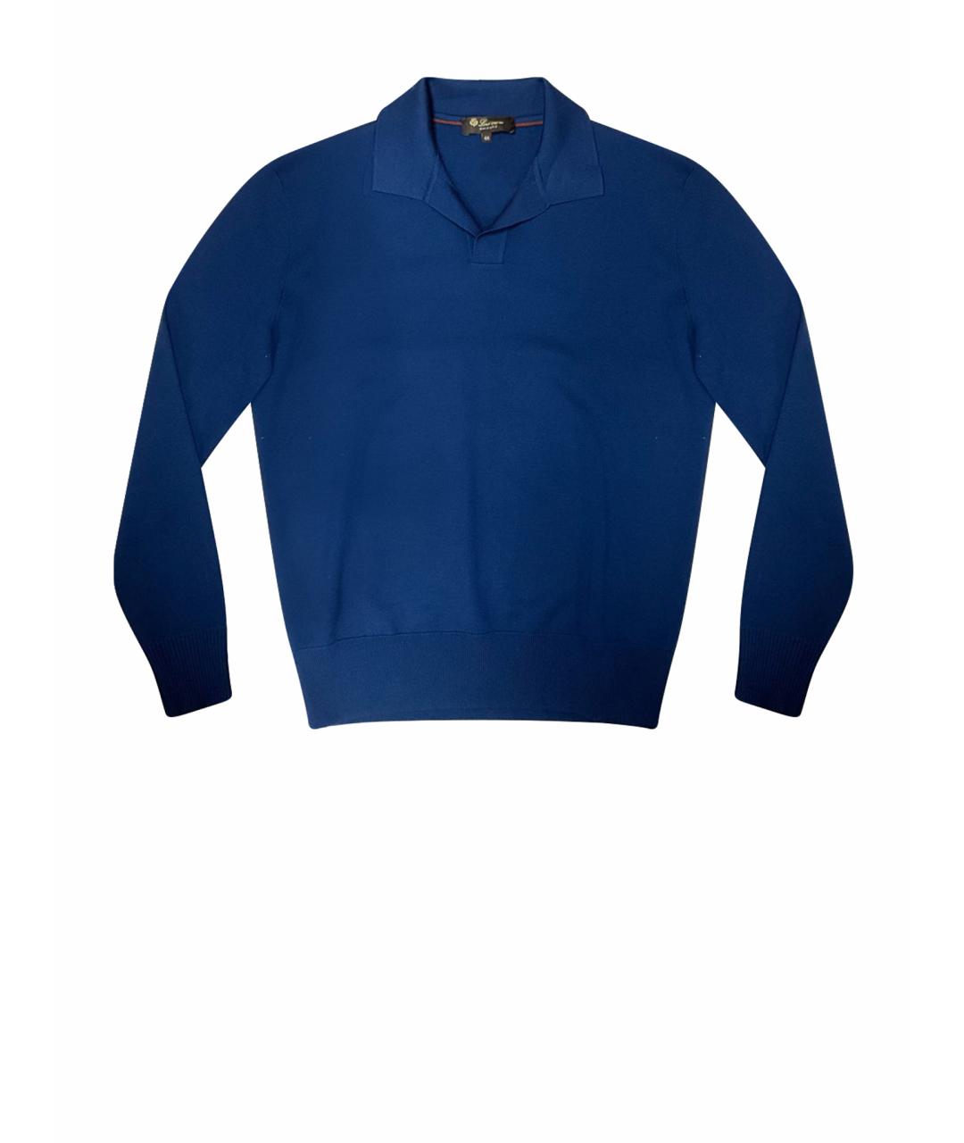 LORO PIANA Синее поло с длинным рукавом, фото 1