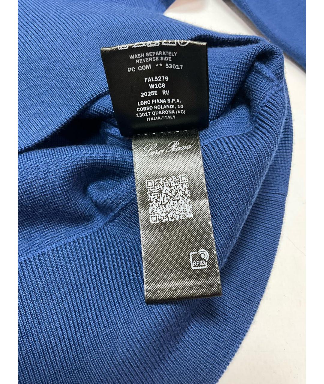 LORO PIANA Синее поло с длинным рукавом, фото 6
