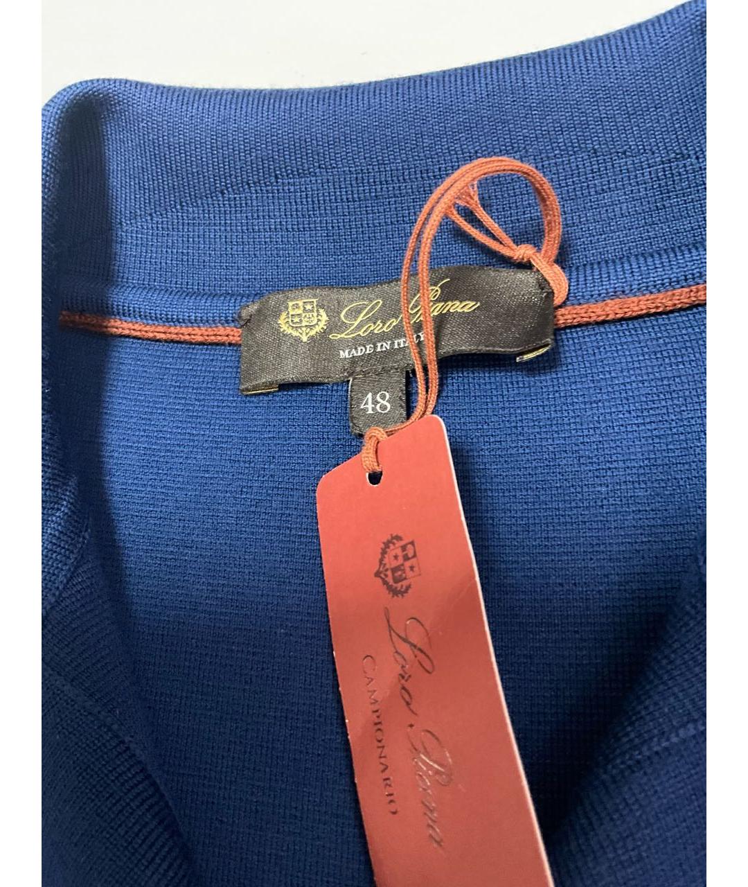 LORO PIANA Синее поло с длинным рукавом, фото 4