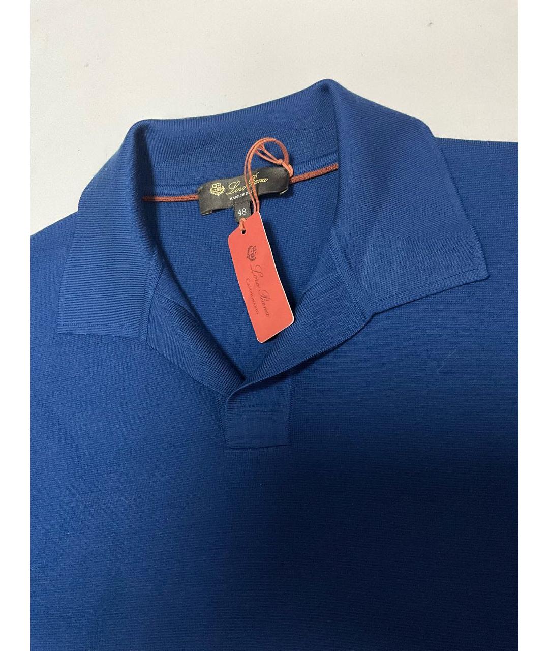 LORO PIANA Синее поло с длинным рукавом, фото 3