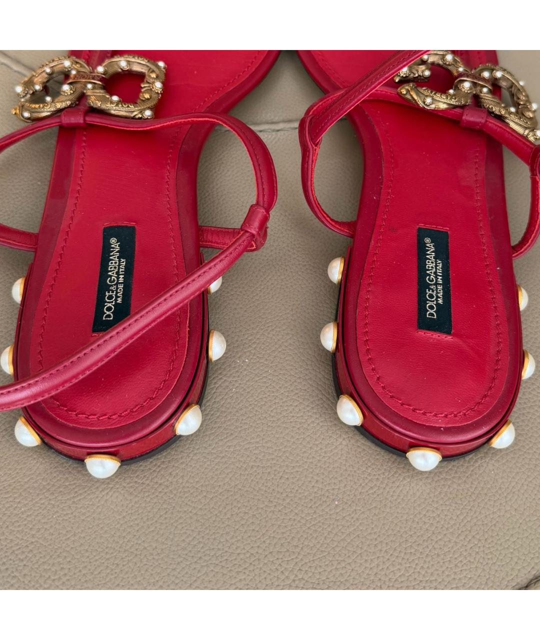 DOLCE&GABBANA Красные кожаные сандалии, фото 4
