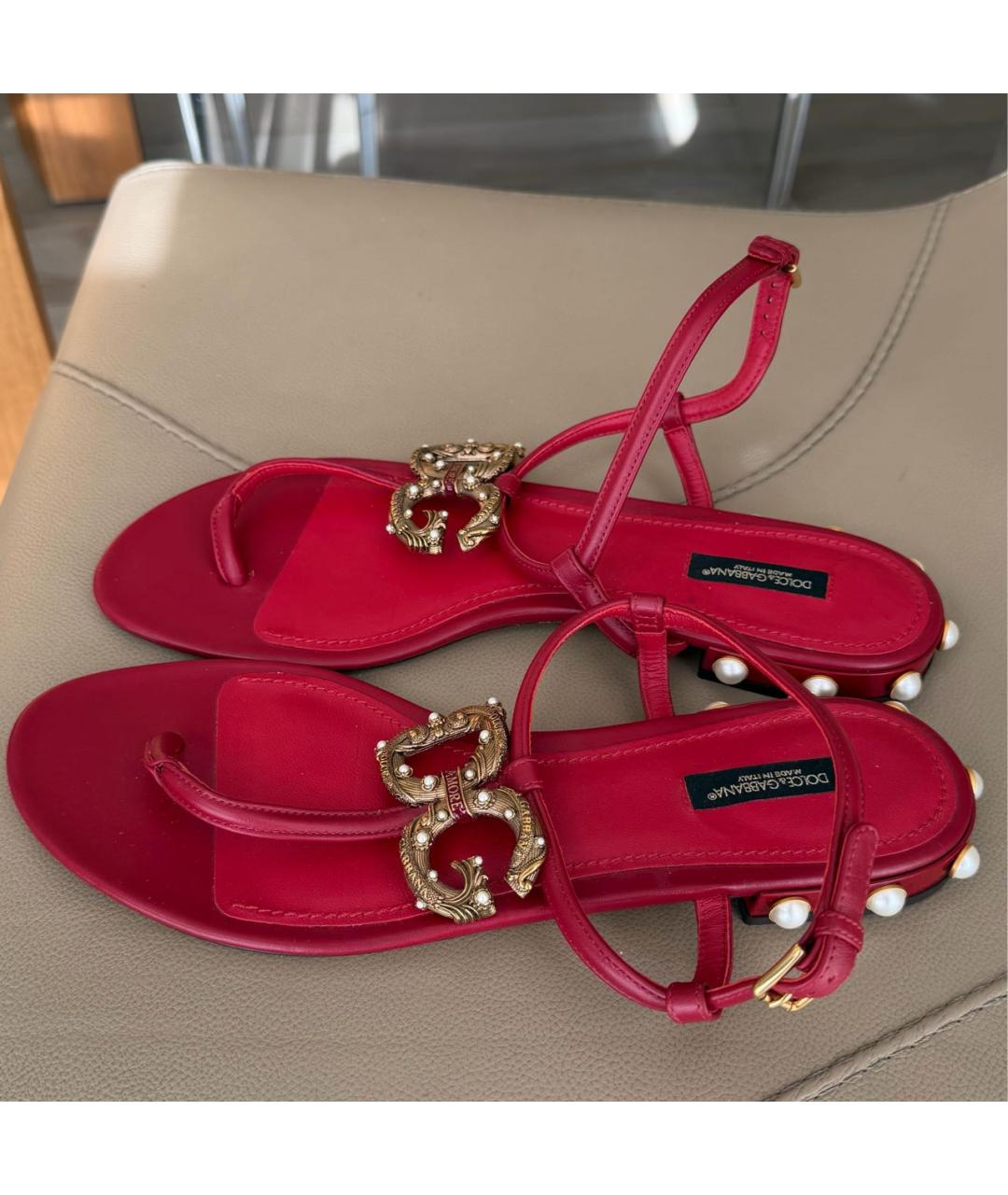 DOLCE&GABBANA Красные кожаные сандалии, фото 6