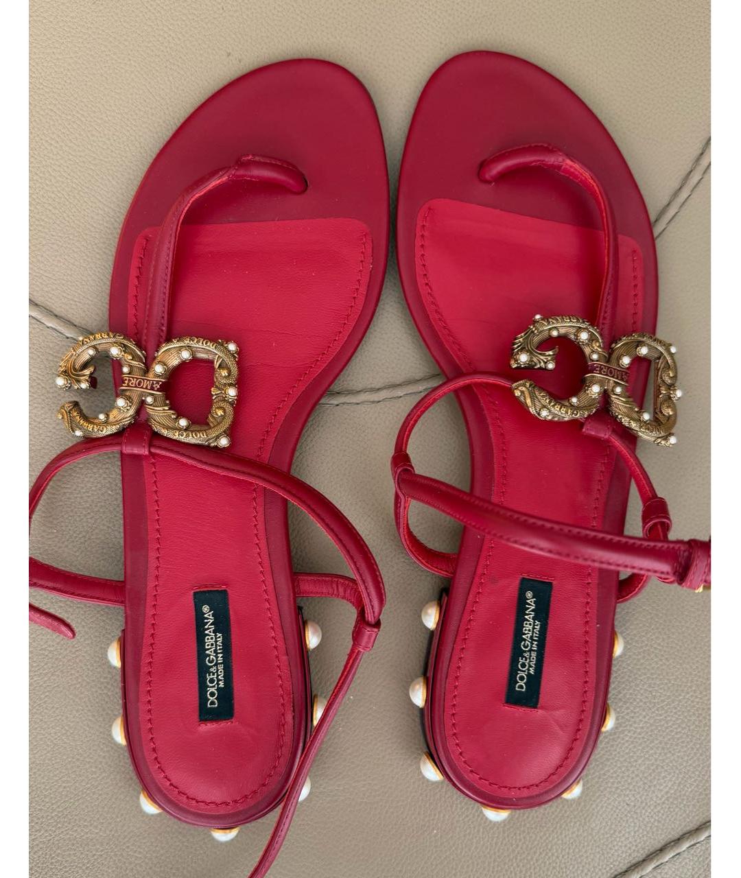 DOLCE&GABBANA Красные кожаные сандалии, фото 3