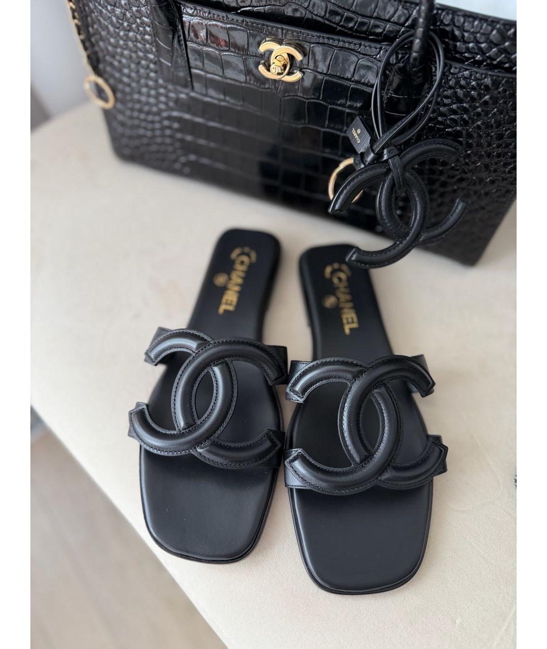 CHANEL Черные кожаные шлепанцы, фото 5