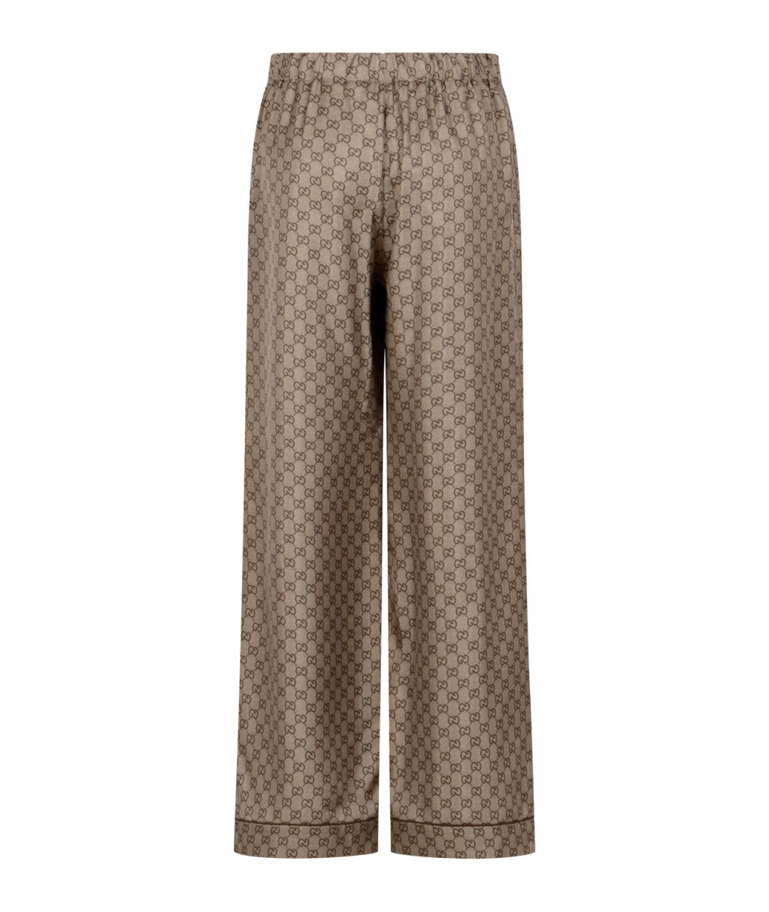 GUCCI Бежевые шелковые прямые брюки, фото 3