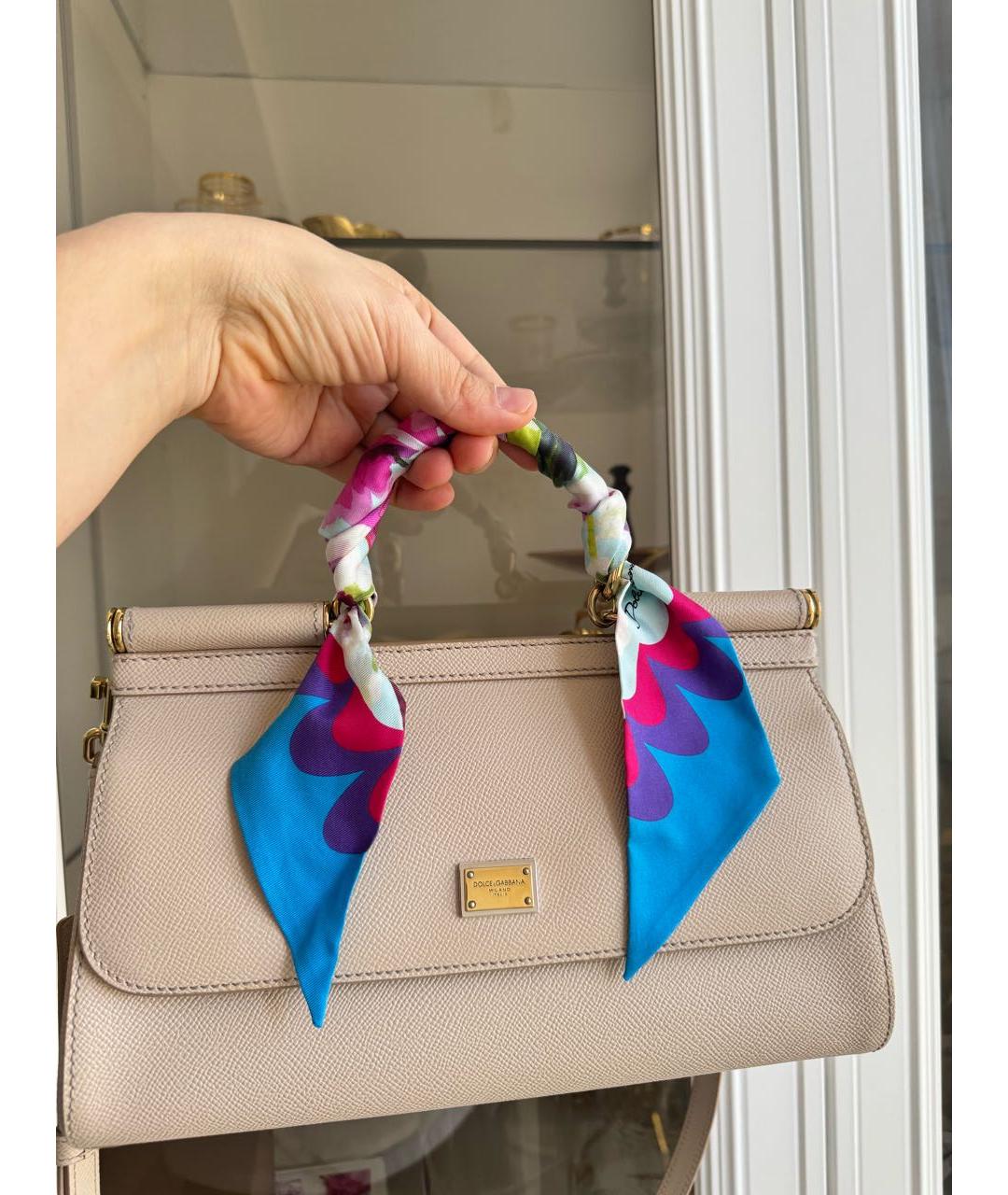 DOLCE&GABBANA Бежевая кожаная сумка с короткими ручками, фото 6