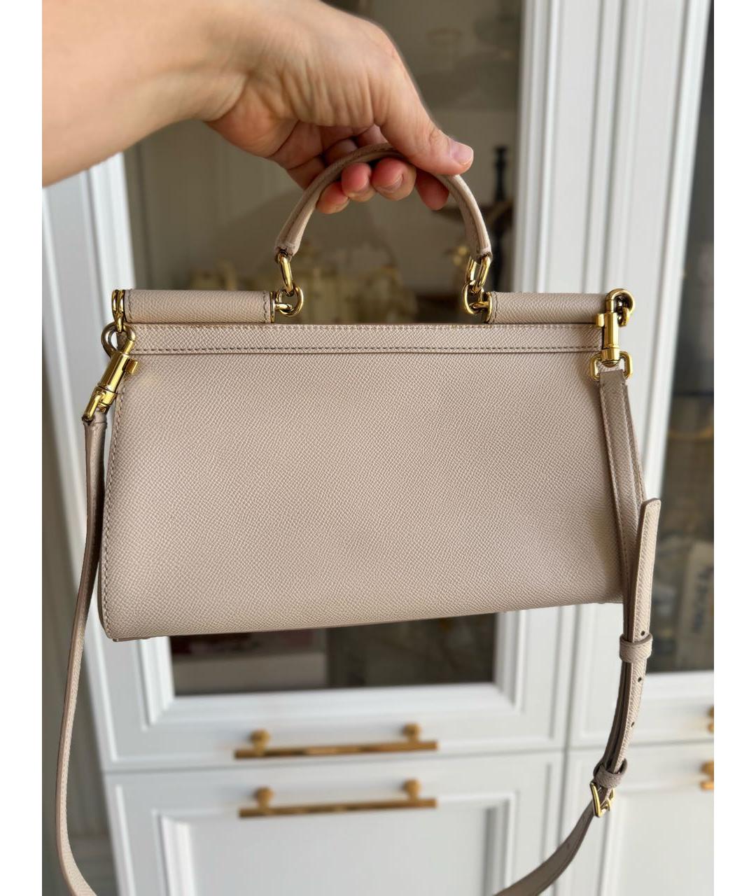 DOLCE&GABBANA Бежевая кожаная сумка с короткими ручками, фото 4