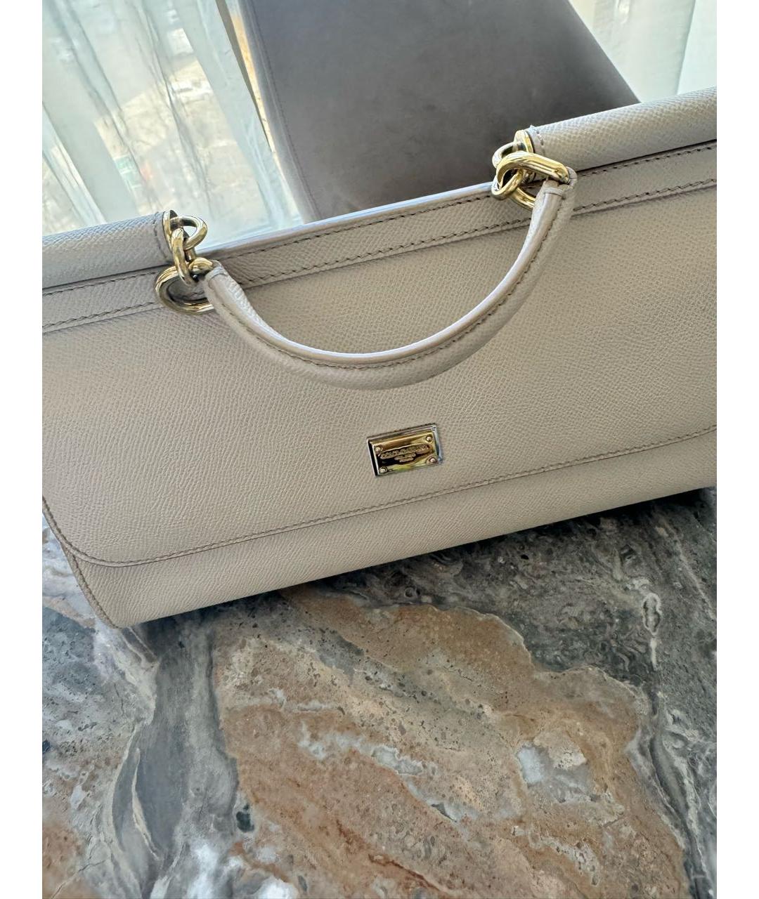 DOLCE&GABBANA Бежевая кожаная сумка с короткими ручками, фото 5