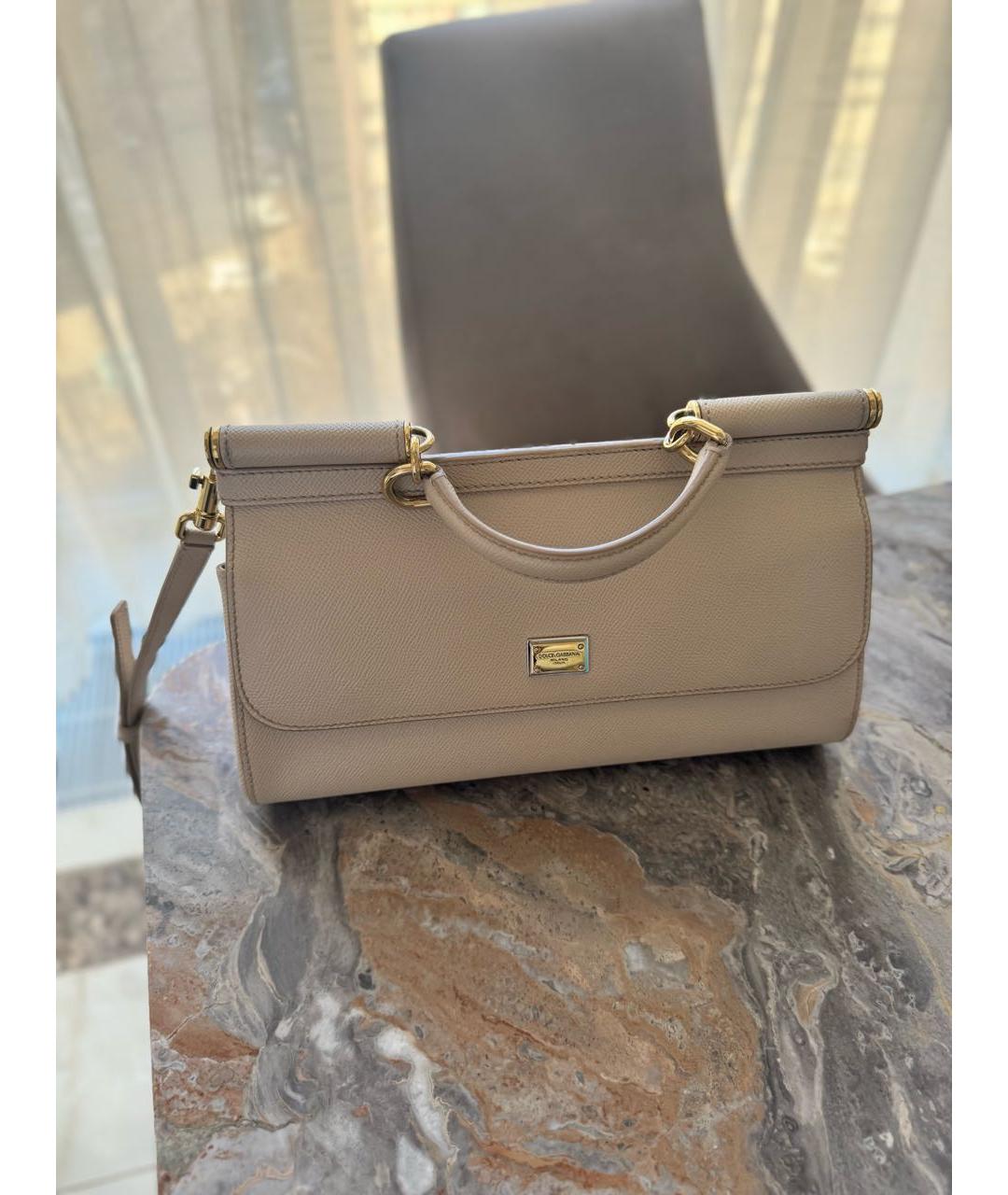 DOLCE&GABBANA Бежевая кожаная сумка с короткими ручками, фото 2