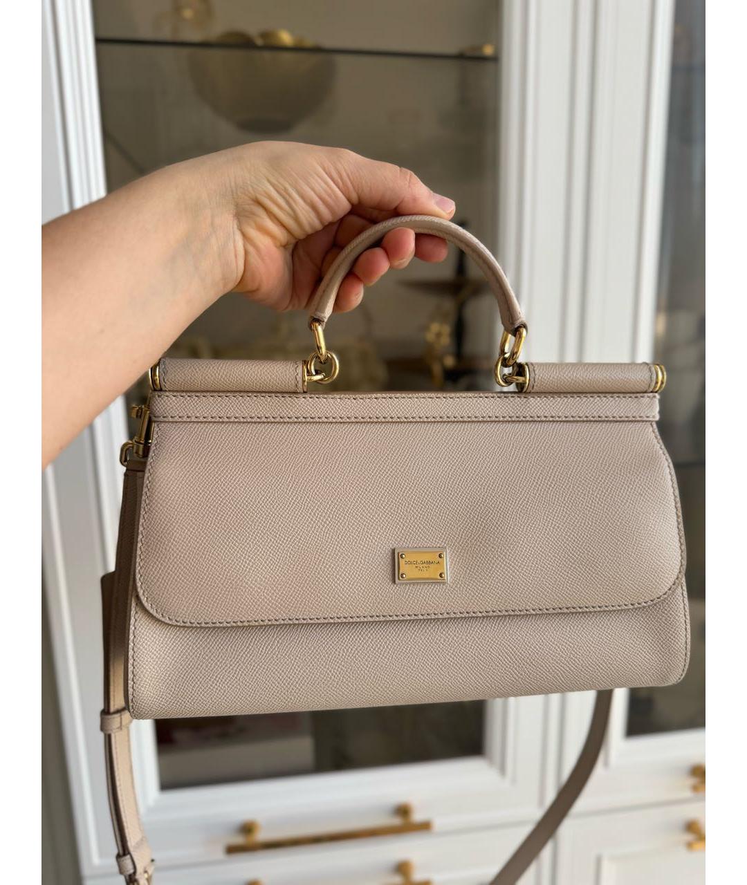 DOLCE&GABBANA Бежевая кожаная сумка с короткими ручками, фото 9